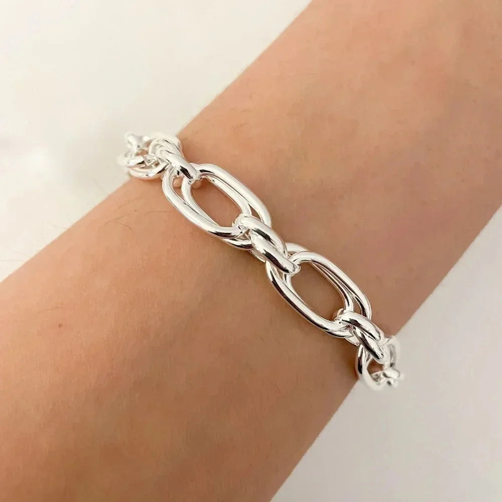 925 Sterling Silver Chunky Chain Link Bracelet Silver Large Link Bracelet
